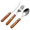 Wooden handle knife, fork and spoon combination set, stainless steel tableware, simple home style Item Picture